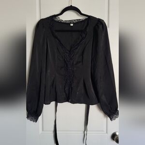 Elegant Black Blouse with Lace Trim